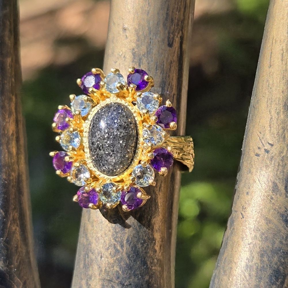 HOST PICK 🎉Sunstone 8k Topaz & Amethyst Natural Gemstone Sterling & Gold Sz7.5 - Picture 4 of 10